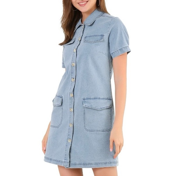 NEW Denim Light Blue Belted Shirtdress Western Cowgirl Chambray Jean Dress Large - Picture 6 of 16